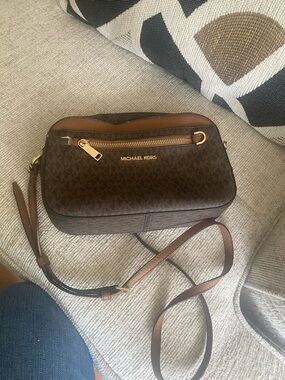 Michael Kors Brown Logo Crossbody with Gold Hardware